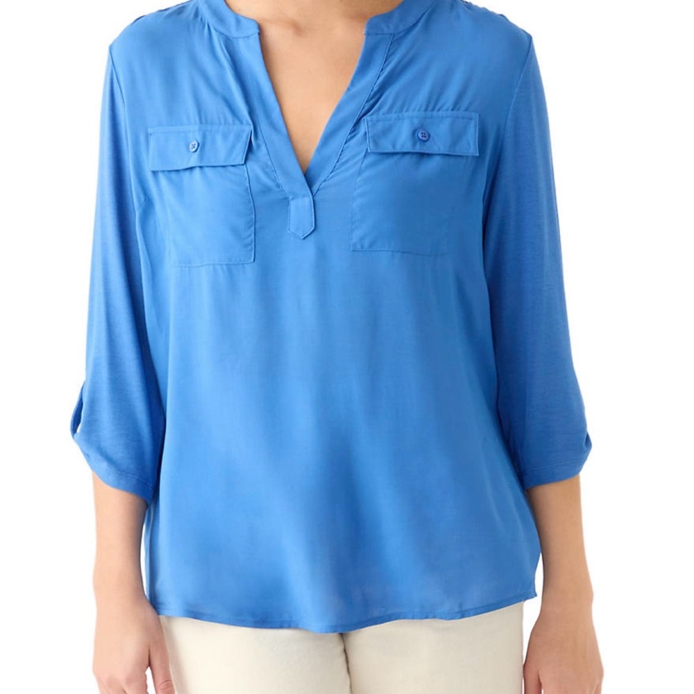 Wonderly Blue V-Neck Blouse